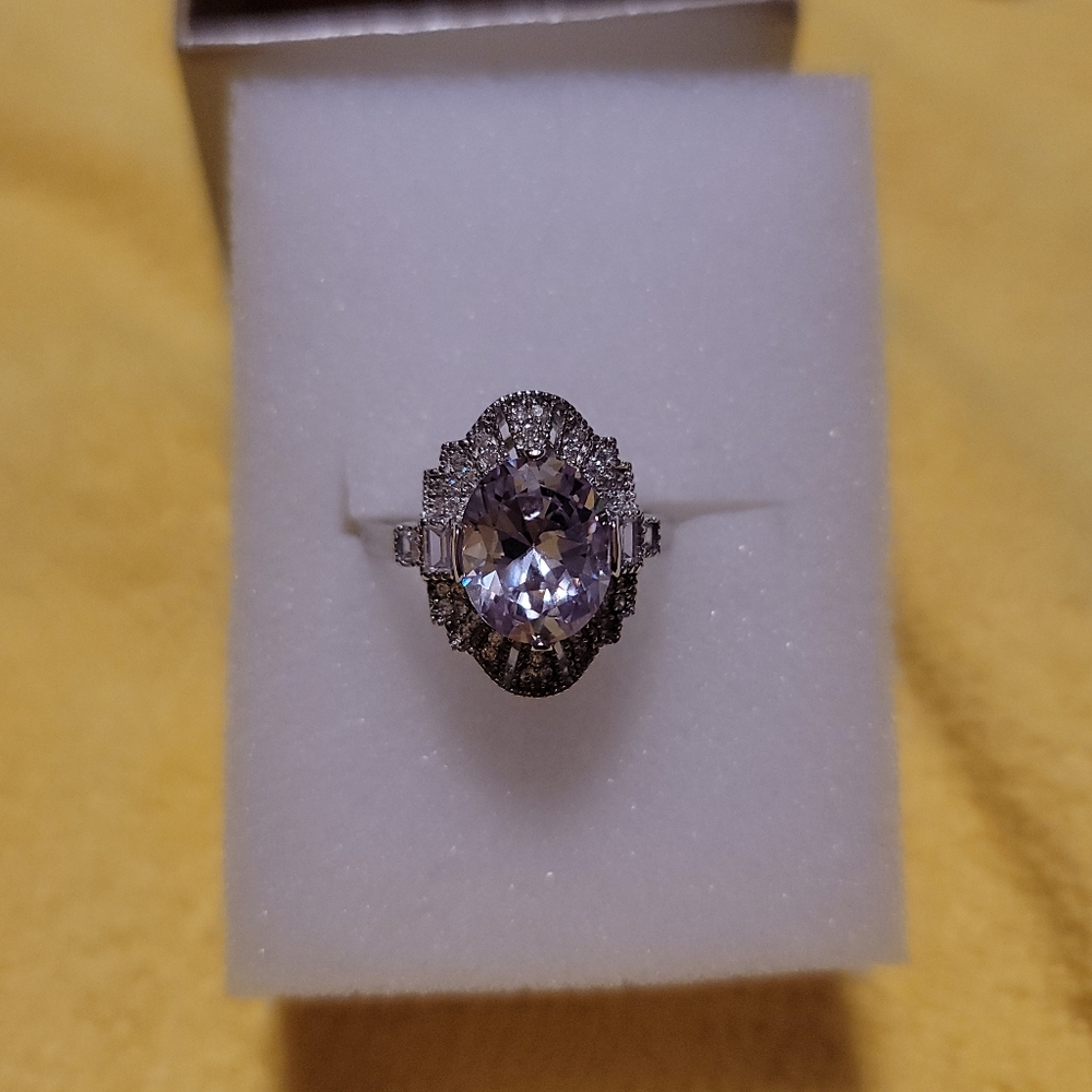 Bella Luce White Diamond Simulant Rhodium Over Sterling Silver Ring Size 8